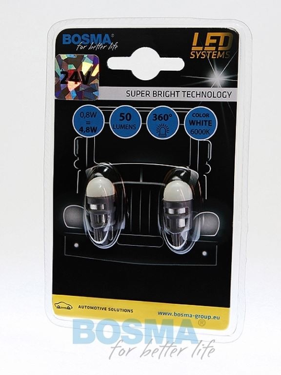 Žárovka celosklo LED 24V 2xSMD 5630 T10 BOSMA - sada 2 ks