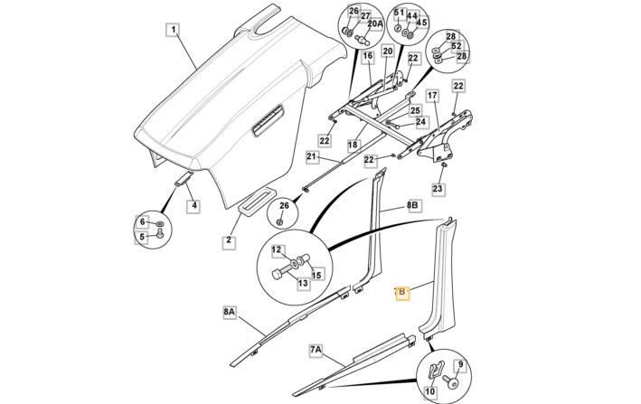 Kryt motoru horní L JCB 3CX 4 CX kabina P21