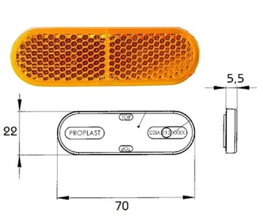 Odrazka oranžová 70x22x5,5 samolepící