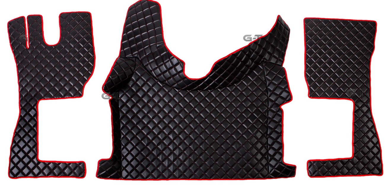 Koberec podlahový prošívaný černý - červený lem ECO kůže - sada VOLVO FH4 od 2013