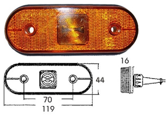 Svítilna poziční boční UNIPOINT 24V/1,3W 119x44x16 LED oranžová bez držáku