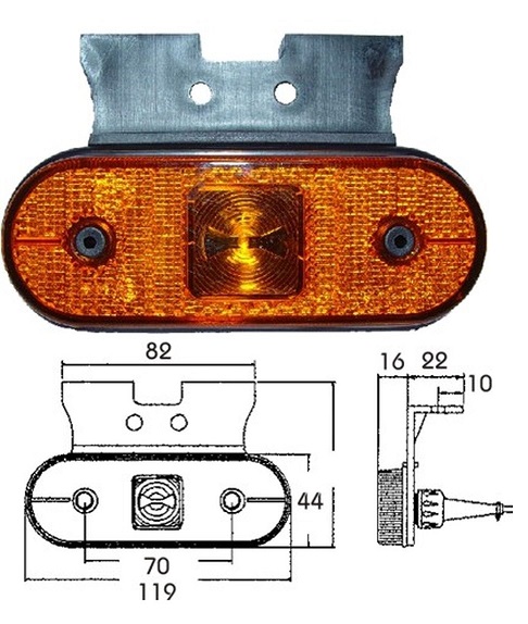 Svítilna poziční UNIPOINT 24V/1,3W 119x44x16 LED oranžová s držákem 90°