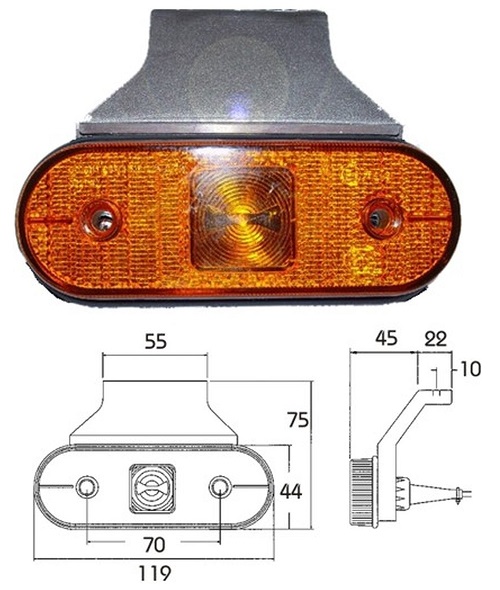 Svítilna poziční UNIPOINT 24V/1,3W LED oranžová s držákem 90°