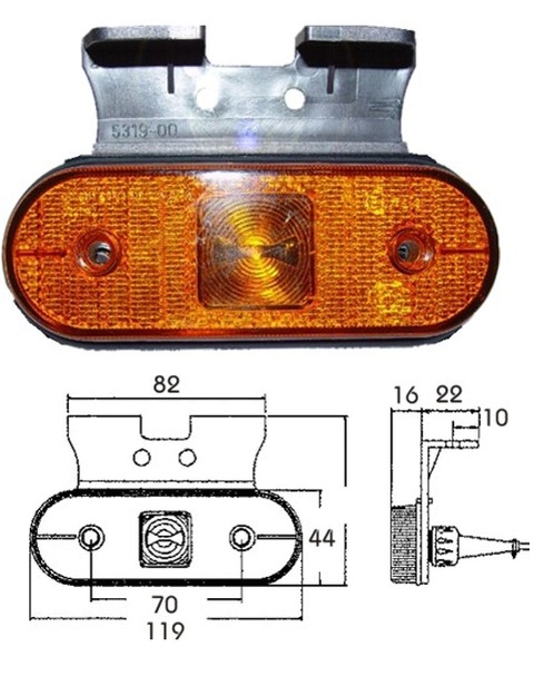 Svítilna poziční boční 24V/1,3W 119x75x16 LED verze SCHMITZ s držákem 