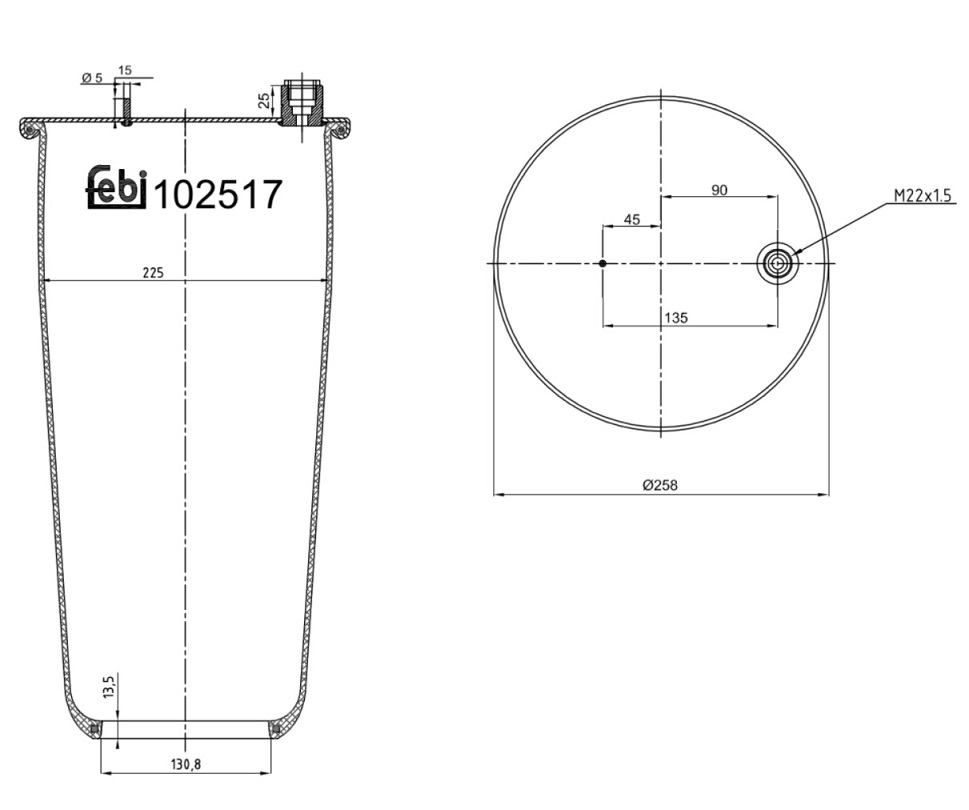 Vlnovec pérování bez zvonu MERCEDES Actros IV, Antos od 2012, Arocs Euro 6 od 2013