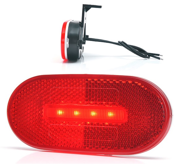 Svítilna poziční 12V/24V 4xLED červená oválná s odrazkou, kabel 0,22m