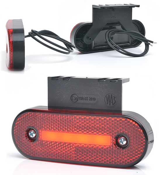 Svítilna poziční 12V/24V 4xLED červená s odrazkou a držákem 90°, kabel 0,22m