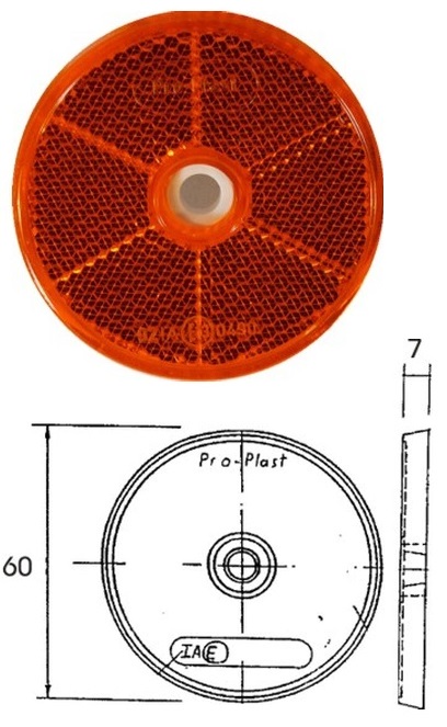 Odrazka červená 60x7 červená s otvorem 6mm, samolepící