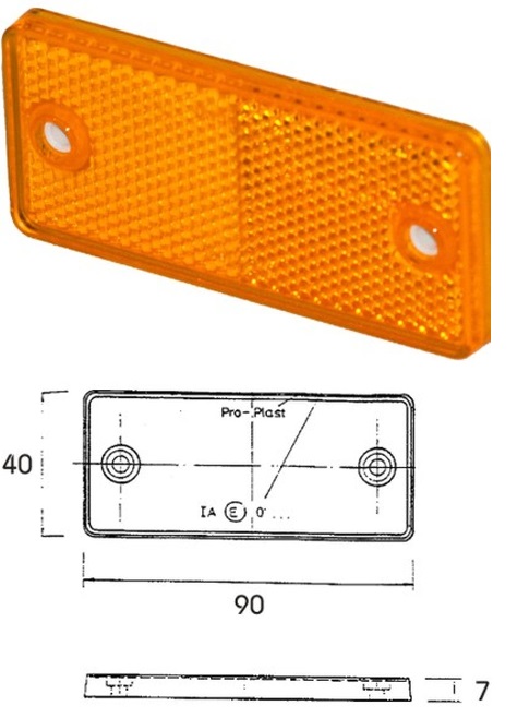Odrazka oranžová 90x40x7 s otvorem 2x4,2mm samolepící