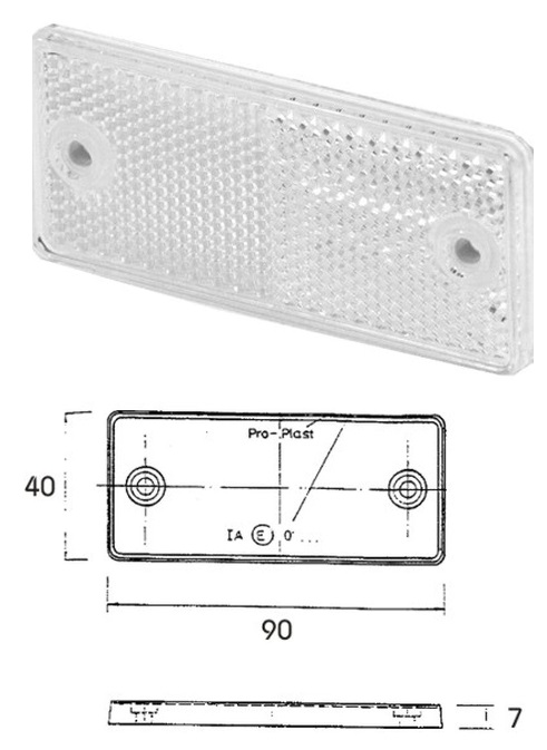 Odrazka bílá 90x40x7 s otvorem 2x4,2mm samolepící