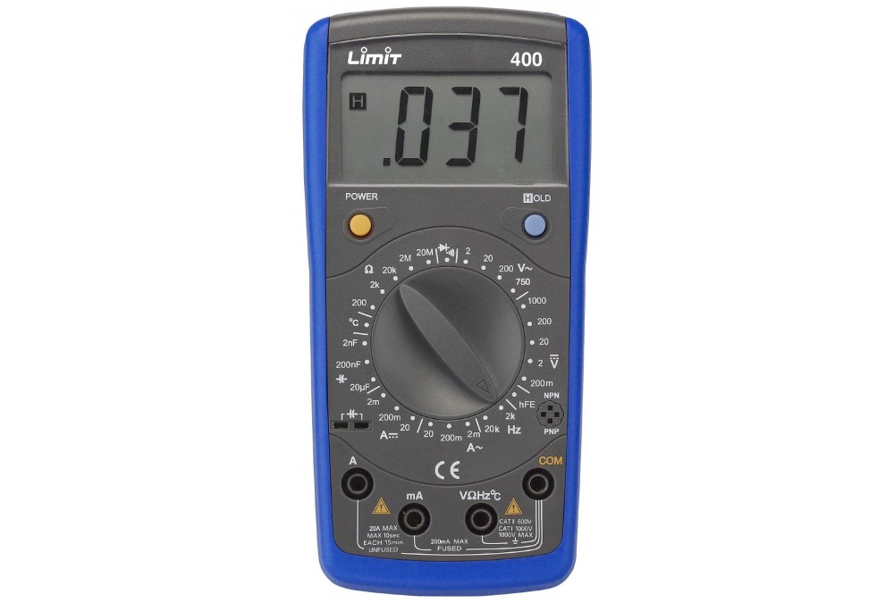 Multimetr digitální LIMIT 400, rozsah AC/2V-750V, DC/2mA-20A, odpor 200?