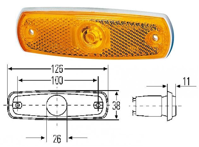 Svítilna poziční boční 12V/W3W s odrazkou L/P E4 0004/ E4 3153 žlutá