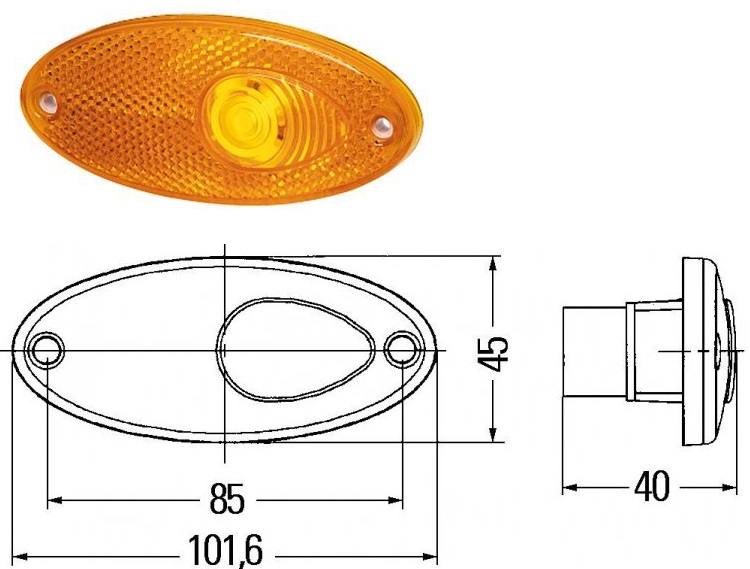 Svítilna poziční boční 12V/W5W L/P E17 9807 žlutá