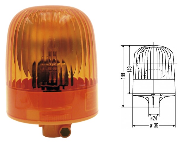 Maják výstražný rotační 12V/H2 oranžový, na trubku bez kloubu