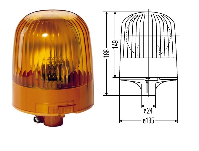 Maják výstražný oranžový JUNIOR 24V na trubku bez kloubu