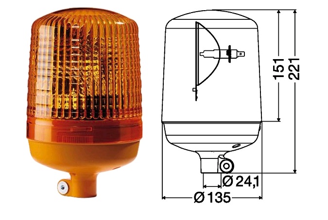 Maják výstražný oranžový 12/24V H1 na trubku bez kloubu
