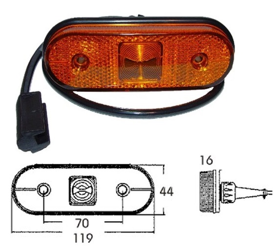 Svítilna poziční boční UNIPOINT 24V/1,3W 119x44x16 ASS1/ASS2 s kabelem 1,5m