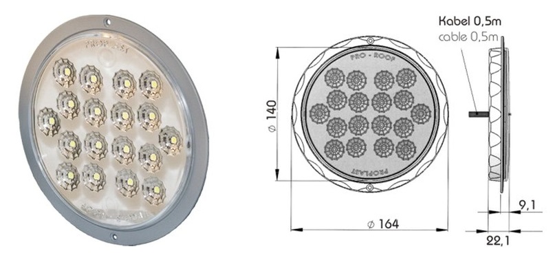 Svítilna interiéru kabiny šedá 24V/7,5W 164x22,1 /18xLED IP6K9K zapuštěná, kabe 0,5m