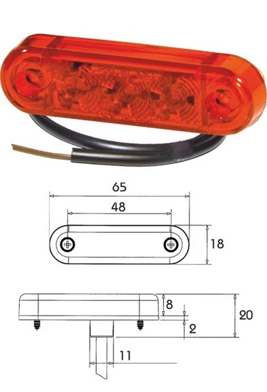 Svítilna obrysová PRO-SLIM 24V/0,9W LED červená s kabelem