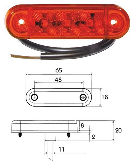 Svítilna obrysová PRO-SLIM 12V/ 0,45W LED červená s kabelem 0,5m