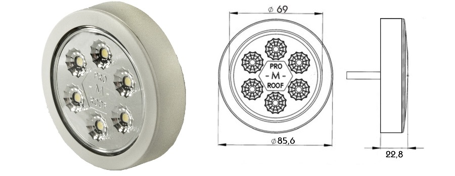 Svítilna interiéru kabiny bílá 24V/3W 85,6x22,8 /6xLED IP6K9K s kabelem 0,5m a krytem