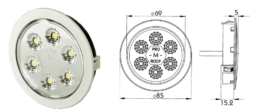 Svítilna interiéru kabiny bílá 24V/3W 85x15,2 /6xLED IP6K9K zapuštěná, kabel 0,5m