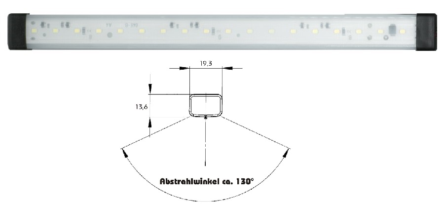 Svítilna interiéru kabiny 24V/2,2W 222x19x13,6 /18xLED IP6K9K/ADR s kabelem 0,3m