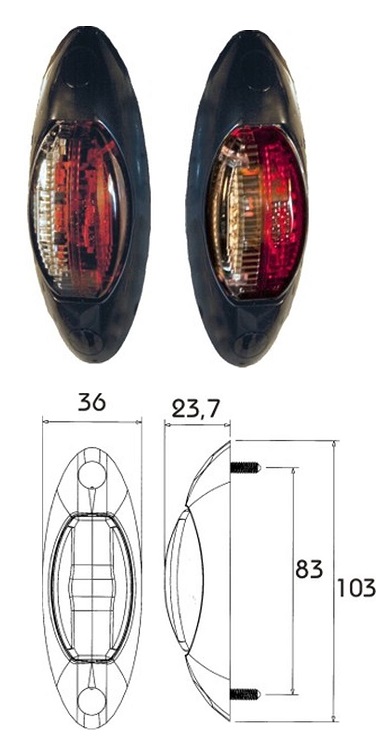Svítilna poziční PRO-STAR 12V/0,85W, 24V/1,8W 103x36x23,7 LED č/b s kabelem 0,5