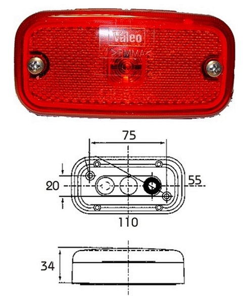 Svítilna poziční 12V/24V Ba9s/T4W 110x55x34 červená bez držáku