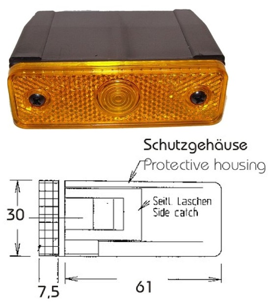Svítilna poziční boční 12V/24V Ba9s/T4W 95x30x68,5 ADR s ochranným krytem KÖGEL