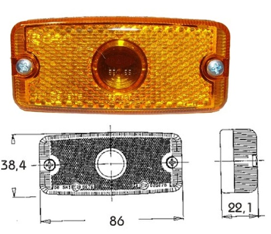 Svítilna poziční boční 12V/24V SV8,5/C5W 86x38,4x22,1 oranžová s odrazkou, bez držáku