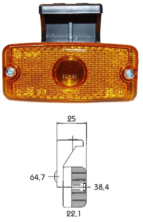 Svítilna poziční boční 12V/24V SV8,5/C5W 86x64,7x25 oranžová s držákem