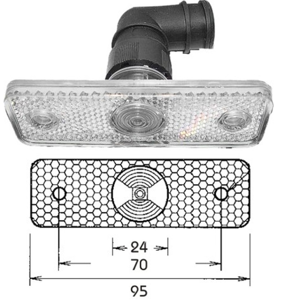 Svítilna poziční 12V/24V Ba9s/T4W 95x30x7,5 s kolínkem 90° a odrazkou, bílá univerzální