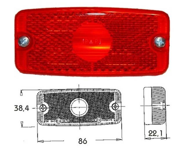Svítilna poziční boční 12V/24V SV8,5/C5W 38,4x86x22,1 s odrazkou, červená