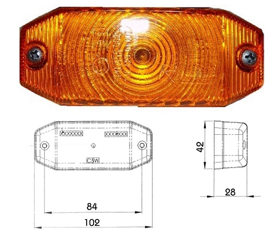 Svítilna poziční boční 12V/24V SV 8,5/C5W 102x28x42 bez držáku
