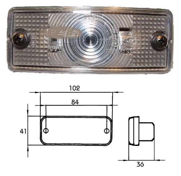 Svítilna poziční 12V/24V SV8,5/C5W 102x41x36 bílá bez držáku