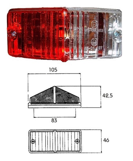 Svítilna poziční 12V/24V Ba9s/T4W 105x46x42,5 č/b bez držáku