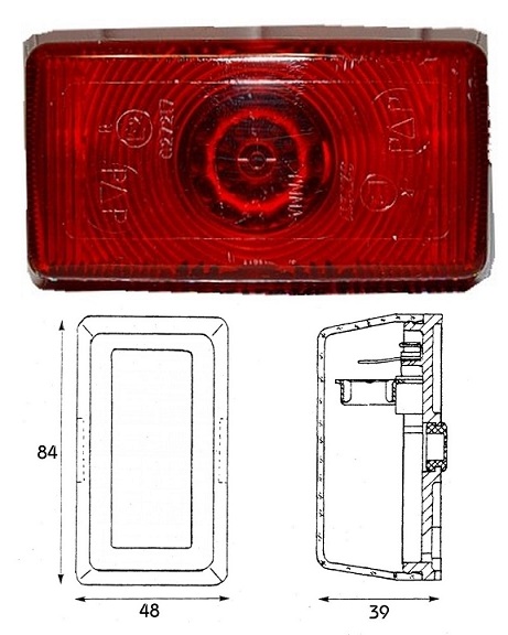 Svítilna poziční 12V/24V Ba15s/R5W 84x48x39 červená, univerzální