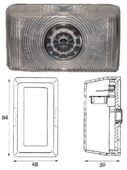 Svítilna poziční 12V/24V Ba15s/R5W 84x48x39 bílá bez odrazky a držáku