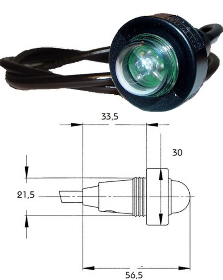 Svítilna poziční MONOPOINT 24V/0,85W LED bílá s kabelem 2m