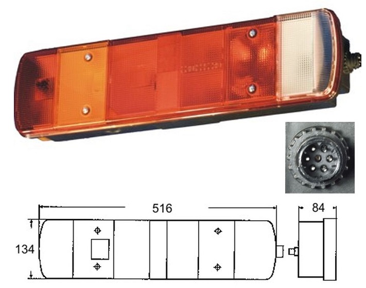 Svítilna zadní 7-dílná s osvětlením SPZ L VOLVO FH 12,SCANIA