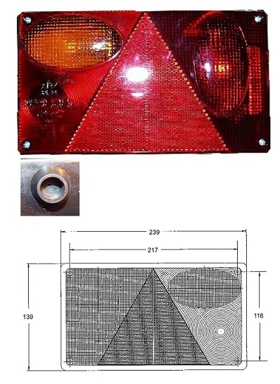 Svítilna zadní s trojúhelníkovou odrazkou 12V/24V L  239x139x59 svítilna mlhová