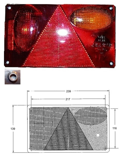 Svítilna zadní s trojúhelníkovou odrazkou 12V/24V P  239x139x59 svítilna mlhová