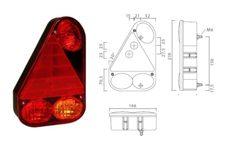 Svítilna zadní EARPOINT III /ASPÖCK L s mlhovým světlem a trojúhelníkem
