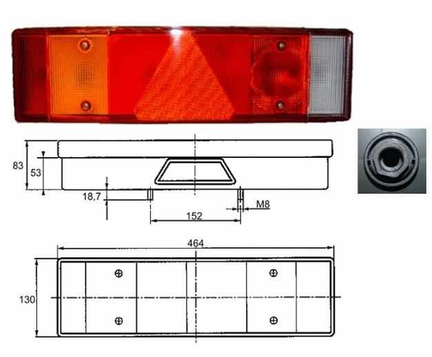 Svítilna zadní 7-dílná 24V s trojúhelníkem a osvětlením SPZ L univerzální 