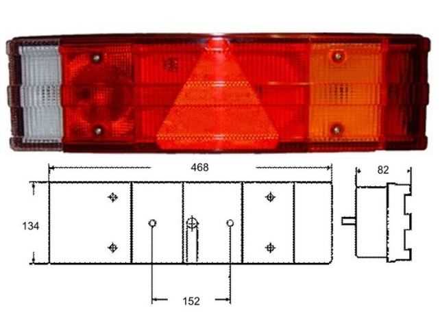 Svítilna zadní 24V/134x82x468 P s trojúhelníkem, 5-pin zásuvka