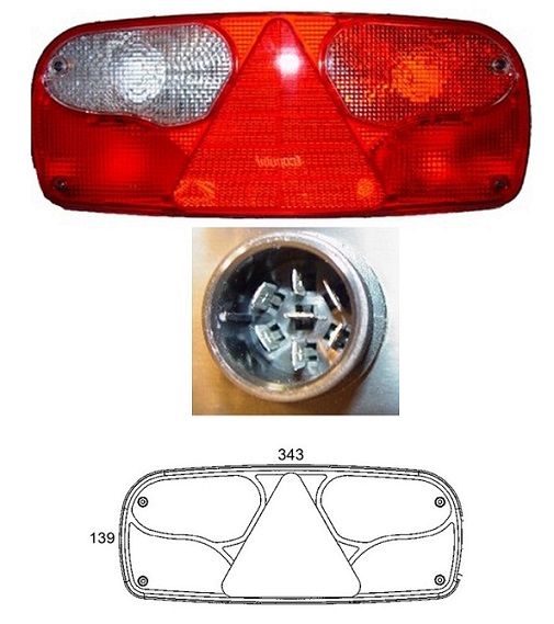 Svítilna zadní P ECOPOINT 24V/5-dílná s trojúhelníkem, ASS2 přípojka