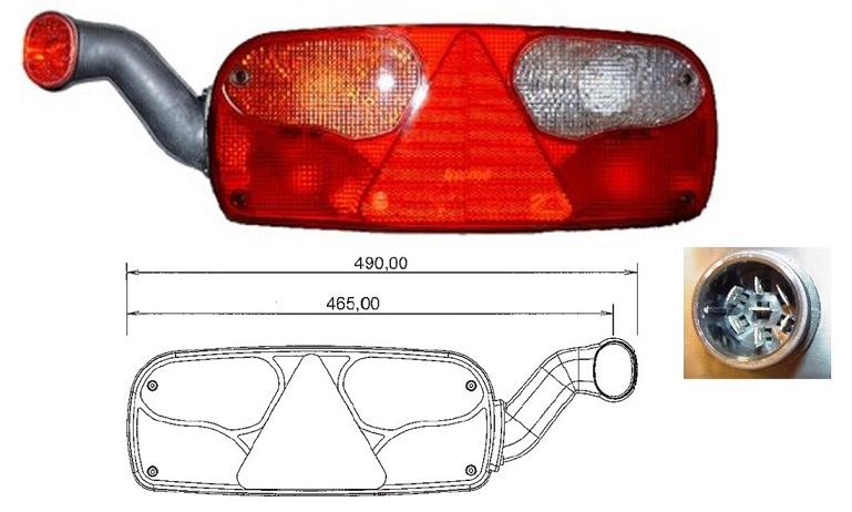 Svítilna zadní L ECOPOINT 24V LED L s trojúhelníkem a poziční svítilnou-tykadlem