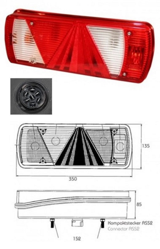 Svítilna zadní L ECOPOINT II 24V/s  trojúhelníkem a zásuvkou 5pin