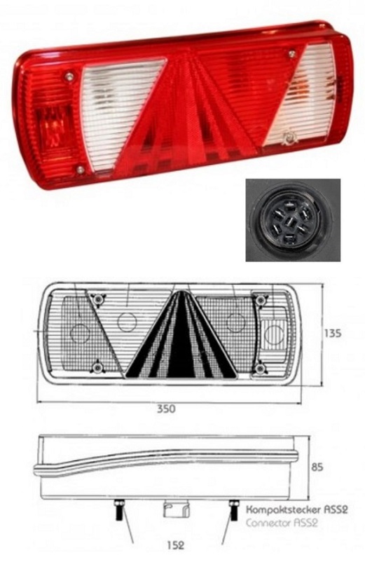 Svítilna zadní P ECOPOINT II 24V/s  trojúhelníkem a zásuvkou 5pin